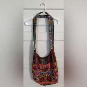 Embroidered Floral Multicolor Crossbody Bag in Pink